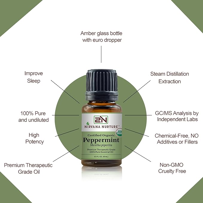 Peppermint Essential Oil USDA Certified Organic 100% Pure Premium Therapeutic Grade, Undiluted - Aromatherapy Diffuser for Calm and Relaxation, Skin Care, Hair Care-VivaGrace Women
