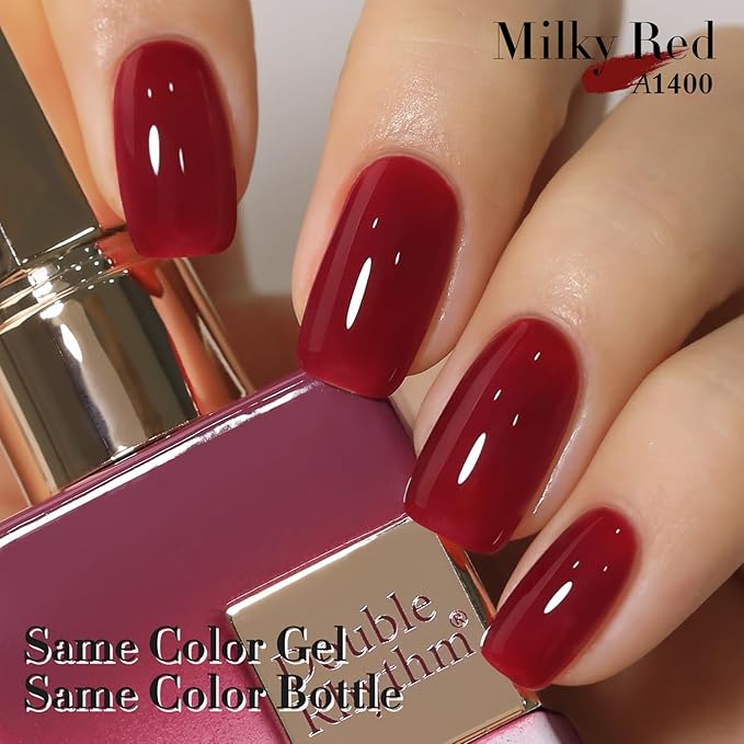 Double Rhythm Translucent Gel Polish Sheer Neutral Natural Light Milky Same Color Same Bottle 15ML Jelly Nail Polish Nail Art DIY at Home (Jelly Burgundy-A1400)-VivaGrace Women