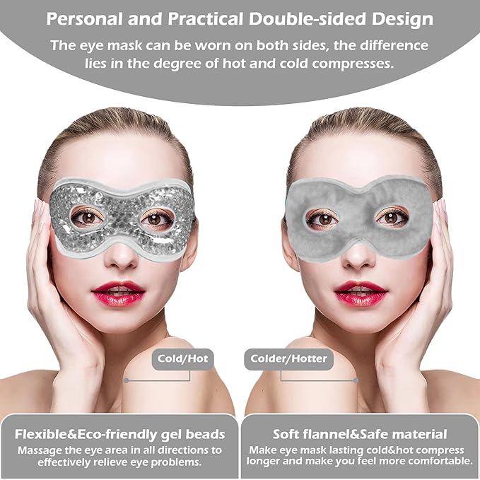 Permotary 2PCS Gel Eye Mask Reusable Hot Cold Compress Pack Eye Therapy,Therapeutic Gel Eye Spa Pad for Puffiness/Dark Circles/Eye Bags/Dry Eyes/Headaches/Migraines/Stress Relief-Gray&Black-VivaGrace Women