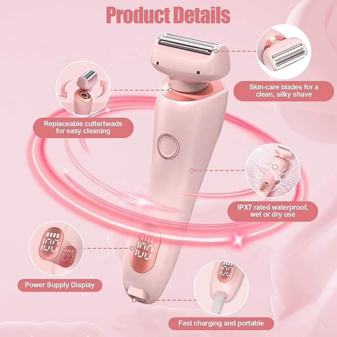 Livora Electric Shaver for Women, Bikini Trimmer for Women, Silk Glide Pro Shaver, Removable Head Electric Trimmer for Bikini, Pubic Hair, Legs, Body, Wet/Dry-VivaGrace Women