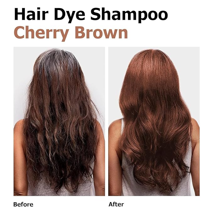 Cherry Brown Hair Dye Shampoo 3 in 1, Long-lasting & Natual Hair Color Shampoo, Herbal Ingredients Natural Shampoo Hair Dye Effect in Minutes, Gifts for Men Women 500ml-VivaGrace Women