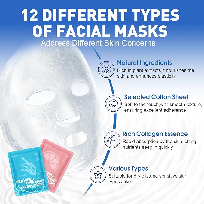 72 Pack Collagen Face Masks Skincare Set for Women, Hydrating & Moisturizing Face Mask for Skin Care, Bulk Sheet Face Masks for All Skin Types, Spa Party Gifts for Women-VivaGrace Women