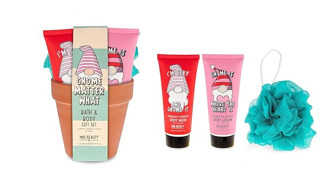MAD BEAUTY Gnome Matter What Body Trio, 3-in-1 Bath Kit: Body Wash, Body Lotion, & Exfoliating Loofah, Refreshing Cedarwood & Bergamot, Relax & Unwind, Great Self-Care Gift Set-VivaGrace Women