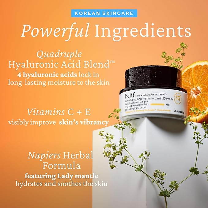 belif Aqua Bomb Vitamin C Face Cream Moisturizer, Infused with Hyaluronic Acid, Vitamin C & Vitamin E, Intense Hydration, For All Skin Types, Korean Skin Care-VivaGrace Women