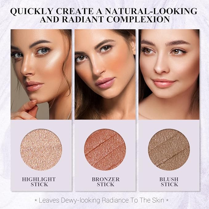 4Pcs Cream Blush Contour Highlighter Bronzer Moisturizer Stick Makeup Set #T Blush Glow2-VivaGrace Women