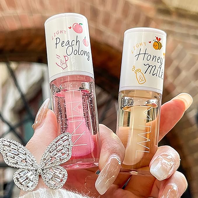2Pcs Crystal Jelly Lip Oil Moisturizing Hydrating Lip Care Hydrating Lip Gloss Tinted Lip Balm, Long Lasting & Nourishing Lip Glow Oil, Non-sticky Fresh Texture-VivaGrace Women