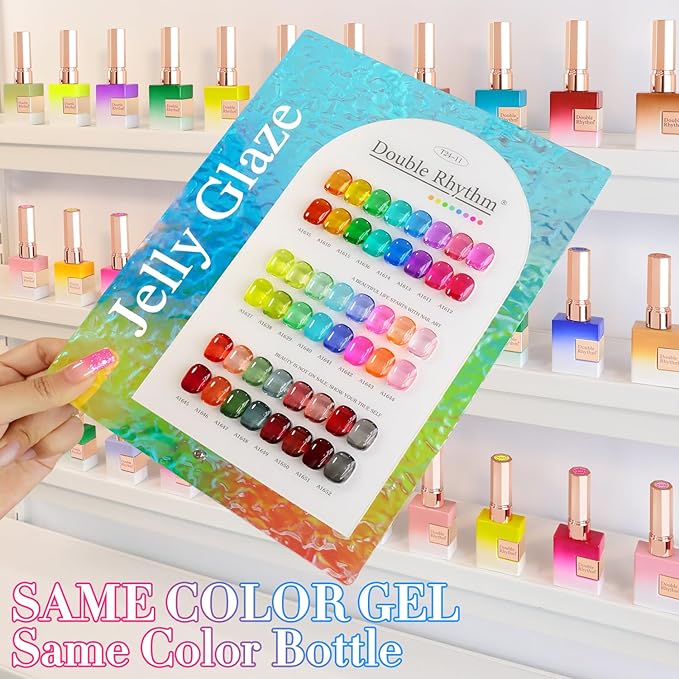 Double Rhythm 28Pcs 0.5Oz Gel Nail Polish Set Same Color Same Bottle Soak Off Gel Polish Kit Nail Art Manicure Salon DIY at Home for Women (Neon Jelly Sheer Collection-T24-11)-VivaGrace Women