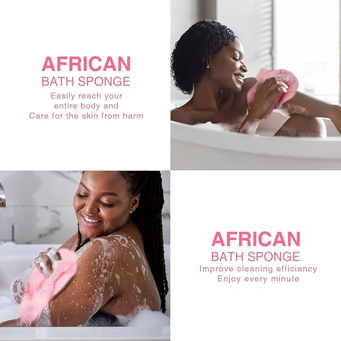 UJFQBH African Net Sponge African Net Long Net Bath Sponge Exfoliating Shower Body Scrubber Back Scrubber Skin Smoother,Great for Daily Use (Pink)-VivaGrace Women
