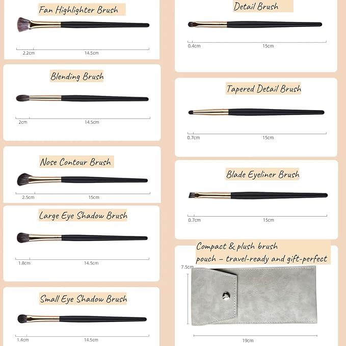 Eyeshadow Makeup Brushes Set with Case 8 PCS Soft Synthetic Hairs Eye Makeup Brushes for Blending Eyebrow Eyeliner Eyeshadow （Black）-VivaGrace Women