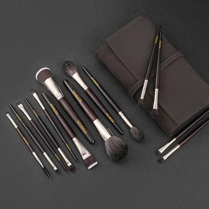 Professional makeup brush set with makeup bag. Includes Brushes for Contouring, Highlighting, Eyeshadow, Foundation & More. 15 Pcs Wool makeup brush-VivaGrace Women