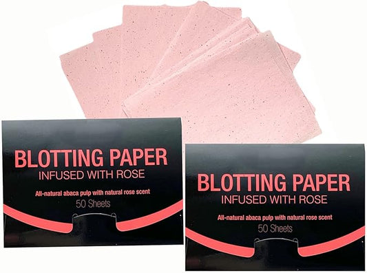 2 Pks ROSE INFUSED Natural Abaca Blotting Paper - 100 Oil Blotting Sheets - Makeup Friendly UNISEX All Skin Types Oily Skin Shine Blotter Photography Zoom Meetings Travel Gym School - MADE IN TAIWAN-VivaGrace Women