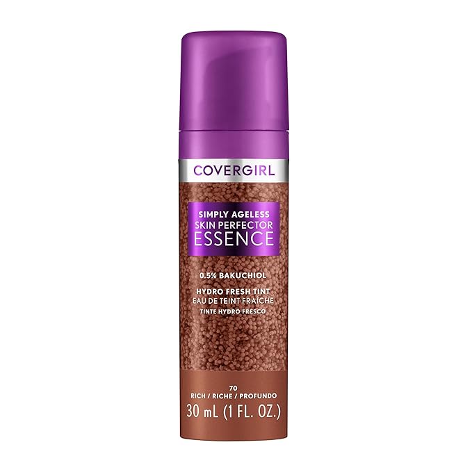 Covergirl Simply Ageless Skin Perfector Essence Foundation, 70 Rich, Tinted Skin Perfector, Skincare Makeup Hybrid, Sheer Tint, Radiant Finish, Skin-Like Finish, Vegan Formula, 1.0oz-VivaGrace Women