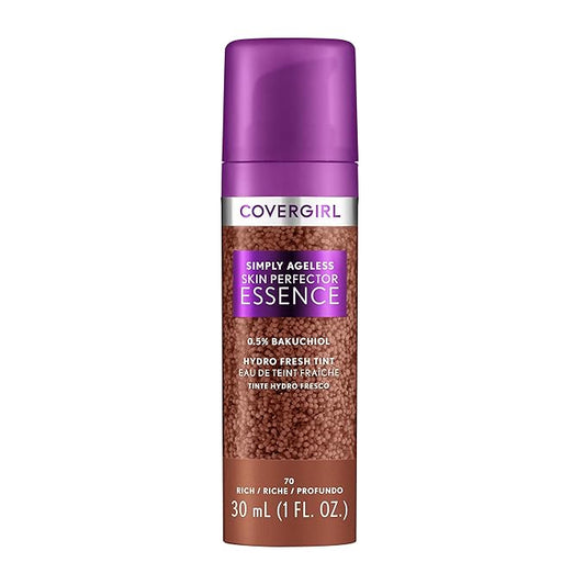 Covergirl Simply Ageless Skin Perfector Essence Foundation, 70 Rich, Tinted Skin Perfector, Skincare Makeup Hybrid, Sheer Tint, Radiant Finish, Skin-Like Finish, Vegan Formula, 1.0oz-VivaGrace Women