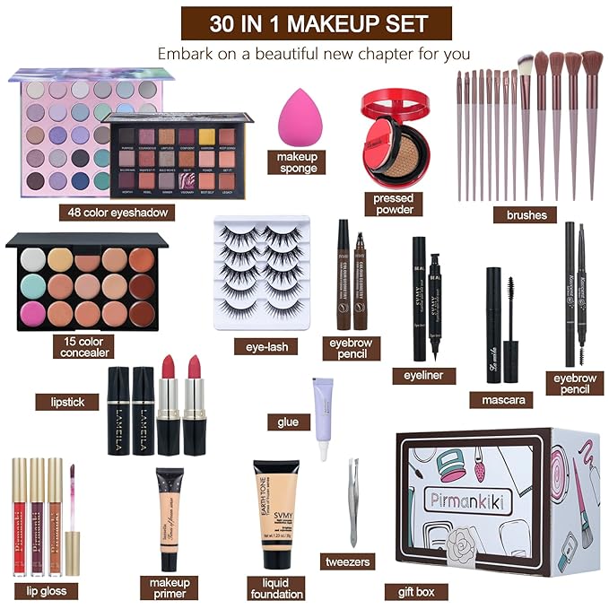 All in One Makeup Kit for Women Full Kit,Travel Makeup Set,Makeup Gift Set for Girls & Teen,Professional Makeup Kit Includes lash Clusters Kit Eyeshadow Lipstick Brow Pencil Eyeliner Brush Set-VivaGrace Women