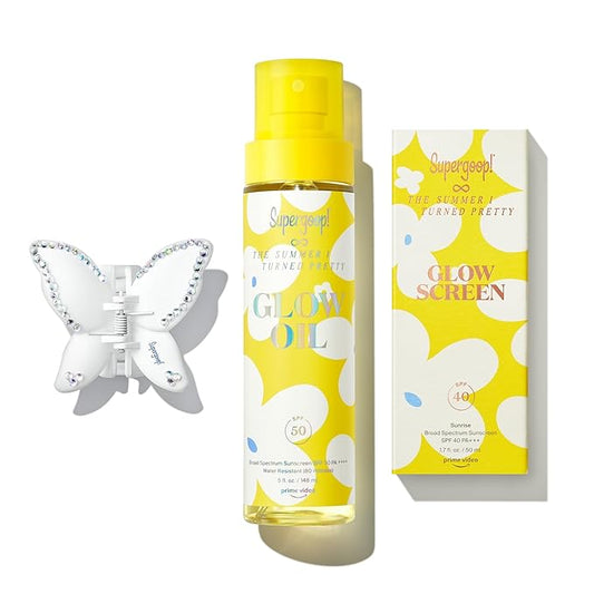 Supergoop! x The Summer I Turned Pretty Summer Glow-Up SPF Set - Includes Glowscreen SPF 40, Glow Oil SPF 50 & Butterfly Hair Clip-VivaGrace Women