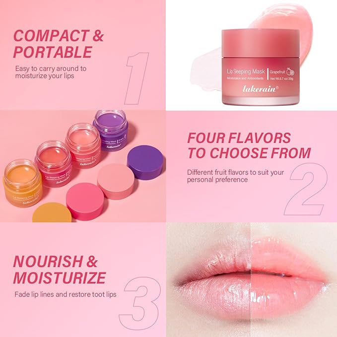 Lip Mask Sleeping,Nourish Hydrate Lip Mask,Lip Oil,Lip Balm, Lip Skin Care,Hydrating, Moisturizing Lip Lines Night Sleep Anti-chapped Lip Cream (Grapefruit)-VivaGrace Women