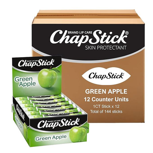 ChapStick Bulk Lip Balm Green Apple, Lip Care Tubes, 0.15 oz, 144 ct case-VivaGrace Women