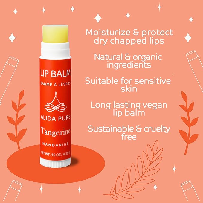 Tangerine Lip Balm, Vegan Lip Balm Set, Beeswax Free, with Avocado Oil, Organic Jojoba Oil, Candelilla Wax, and Vitamin E, Natural Moisturizer For Dry, Chapped, or Cracked Lips, 3 Tube Set-VivaGrace Women
