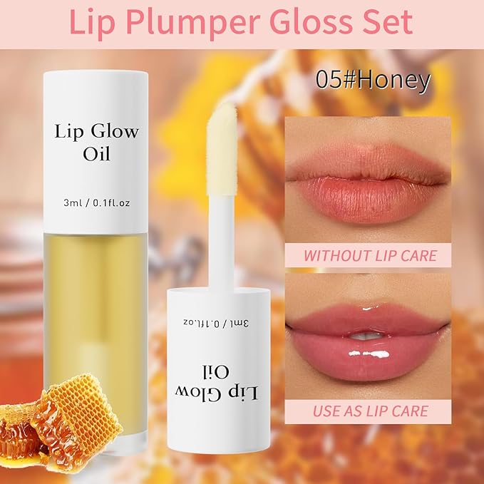 Hellokiss 3Pcs Lip Glow Oil,Moisturizing Lip Plumper Gloss,3 Fruit Flavoured Lip Balm Lip Care,Clear Plumping Lip Gloss,Non-Sticky Long Lasting Hydrating Lip Oil(Honey,Green Apple,Coconut)-VivaGrace Women