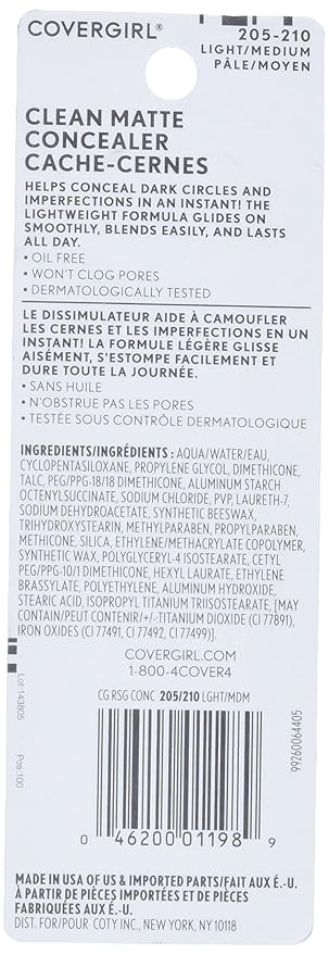 COVERGIRL - Clean Matte Concealer, Oil-Free, Lightweight Formula, Blendable, Natural-Looking Coverage, 100% Cruelty-Free (Pack of 2)-VivaGrace Women