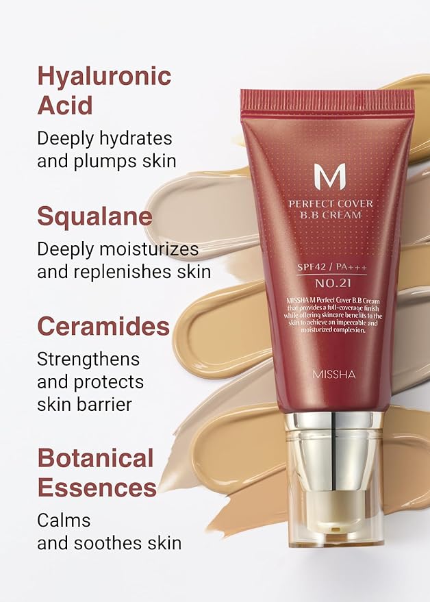 MISSHA M Perfect Cover BB Cream No.13 Bright Beige - Fair with Cool Undertone SPF 42 PA +++ 1.69 Fl Oz - Tinted Moisturizer with SPF-VivaGrace Women