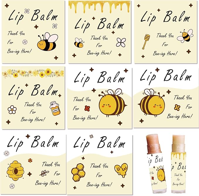 CRASPIRE 80Pcs 8 Styles Labels for Lip Balm Coated Paper Paster Honey Bee Square Tubes Lip Balm Labels Stickers Natural Homemade Self-Adhesive Stickers Logo for Containers Cosmetics Lipsticks-VivaGrace Women