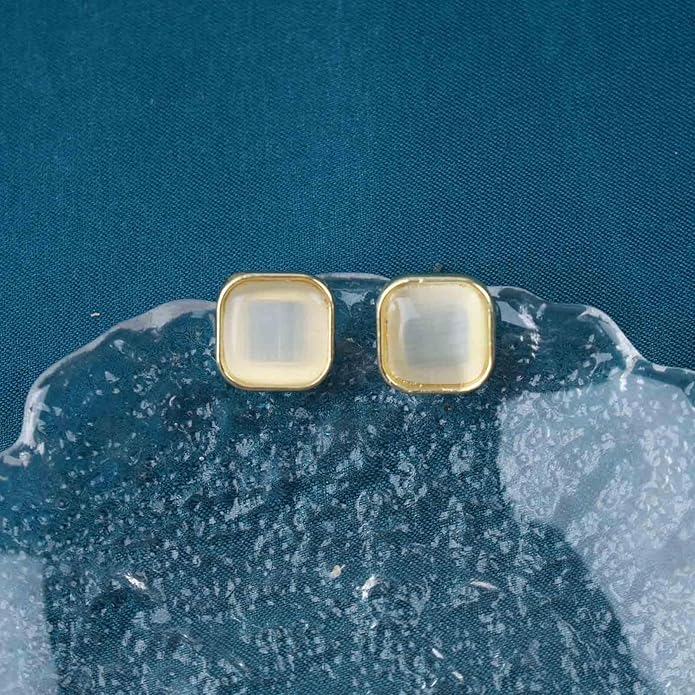 Vintage Square Opal Earrings Opal Square Stud Earrings Moonstone Stud Earrings Geometric Square Earrings Jewelry for Women-VivaGrace Women