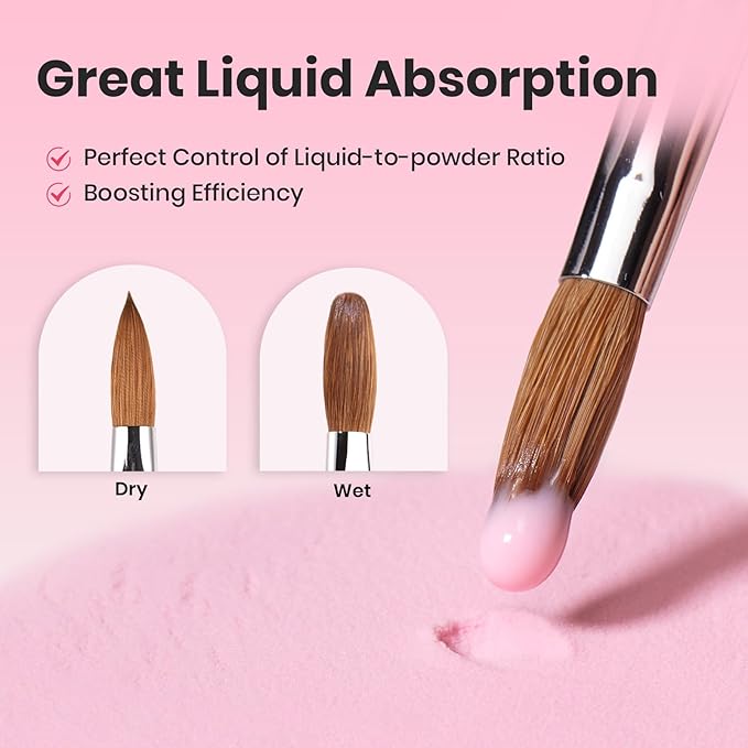 Beetles Acrylic Nail Brush Kolinsky Hair Bristles Round Shaped Metal Handle Nail Art Brushes for Manicure Extension Acrylic Powder DIY at Home Manicure Tool - Size 10-VivaGrace Women