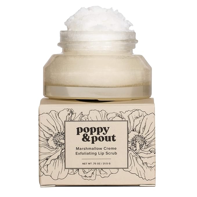Poppy & Pout Natural Lip Scrub, Moisturizing Sugar Scrub for Dry Lips, Lip Scrubber Exfoliator with Essential Oils Smooths and Hydrates Lips, In Recyclable Glass Jars, Cruelty Free - Marshmallow Creme-VivaGrace Women