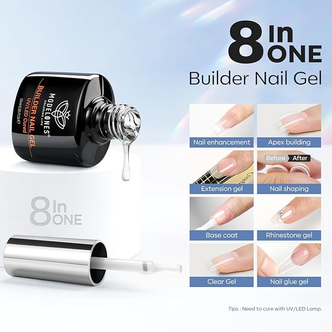modelones Nail Dehydrator and Primer & Builder Nail Gel, 3Pcs Prep Dehydrate & Bond Primer Clear Gel Builder Polish Base Coat for Strengthener Apex Building, LED Lamp Cured 10ml Home DIY Salon-VivaGrace Women