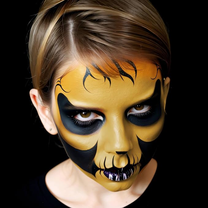 MEICOLY Yellow Face Body Paint Stick(1.06 Oz),Sally Makeup Dress Face Paint,Cream Blendable Body Paint Stick,Sweatproof Waterproof Ginger Tan Face Paint for Halloween Special Effects SFX Cosplay-VivaGrace Women