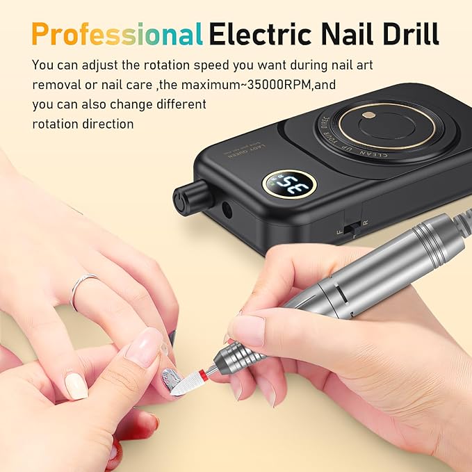 Portable Nail Drill Electric File: 35000RPM Professional Rechargeable Nail E File Machine,for Acrylic Nails Gel Polishing Removing, Cordless Efile with Bits Kit for Manicure Salon Home (White)-VivaGrace Women