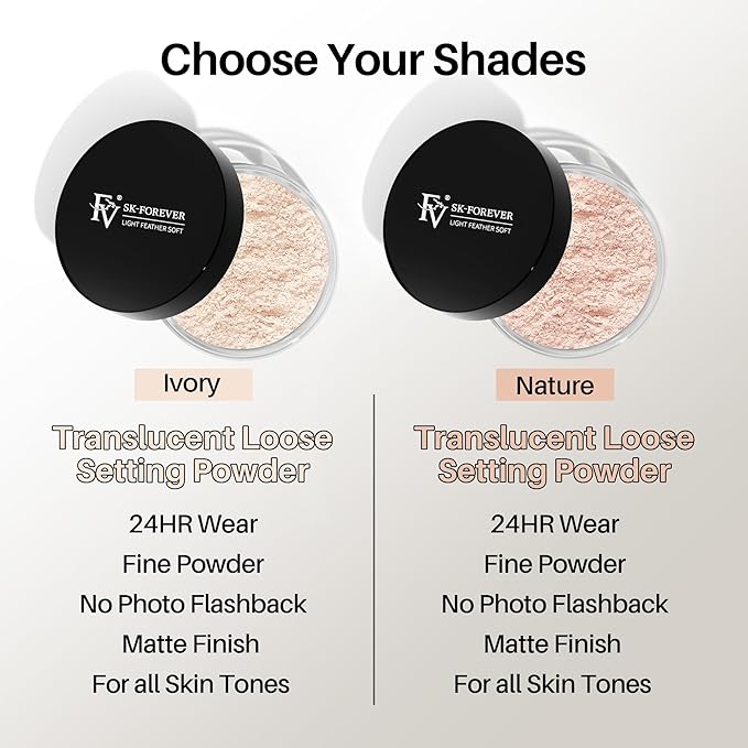 FV Baking Powder, Lightweight Loose Smooth Ivory Setting Powder Highlighter Poreless Longwearing Matte Waterproof Oil Absorb Makeup Powder for Setting with No Flashback 0.35oz(10g)-VivaGrace Women