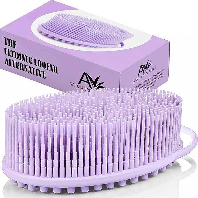 Avilana Silicone Body Scrubber – Gentle Shower Brush & Loofah Alternative- Food Grade & Lab Tested – Fast-Drying, Hygienic, BPA-Free Silicone Body Gentle Exfoliator (Lavender, Massage)-VivaGrace Women