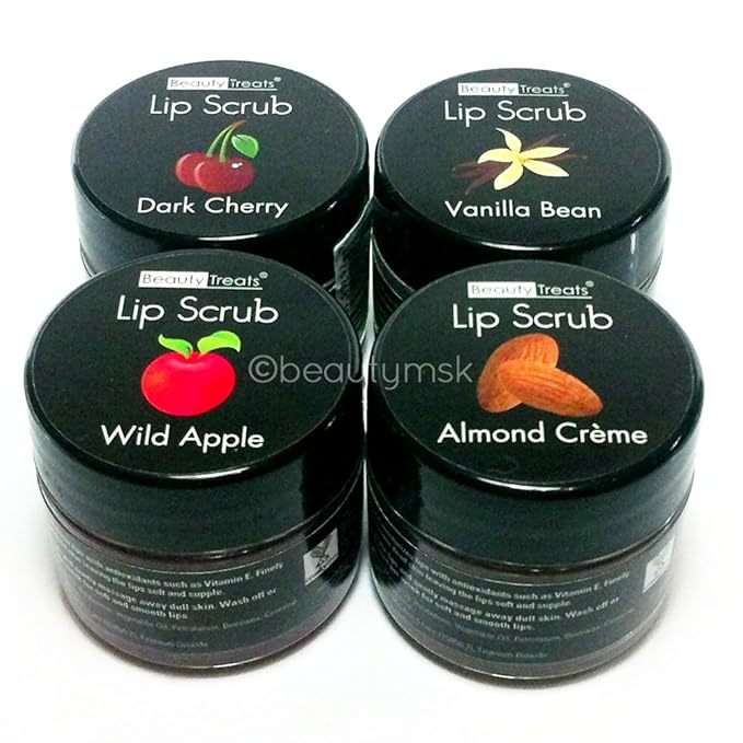 4pc Beauty Treats Lip Scrub with Almond Creme Wild Apple Vanilla Bean Dark Cherry All 4 Full Set-VivaGrace Women