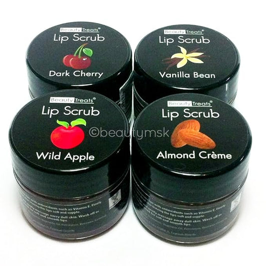 4pc Beauty Treats Lip Scrub with Almond Creme Wild Apple Vanilla Bean Dark Cherry All 4 Full Set-VivaGrace Women