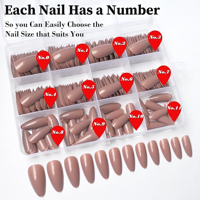 LoveOurHome 240pc Almond Press on Nails Medium Fake Nail Tips Brown Acrylic Nails Press ons Nail Almond Short Stiletto False Nail French Artificial Fingernail & Adhesive Tabs Glue for Women Girls