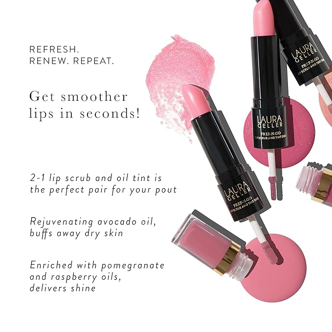 LAURA GELLER NEW YORK Prep-n-Go 2-in-1 Lip Scrub and Lip Oil Tint, Lip Hydrating Oil and Exfoliator, Rush Hour-VivaGrace Women