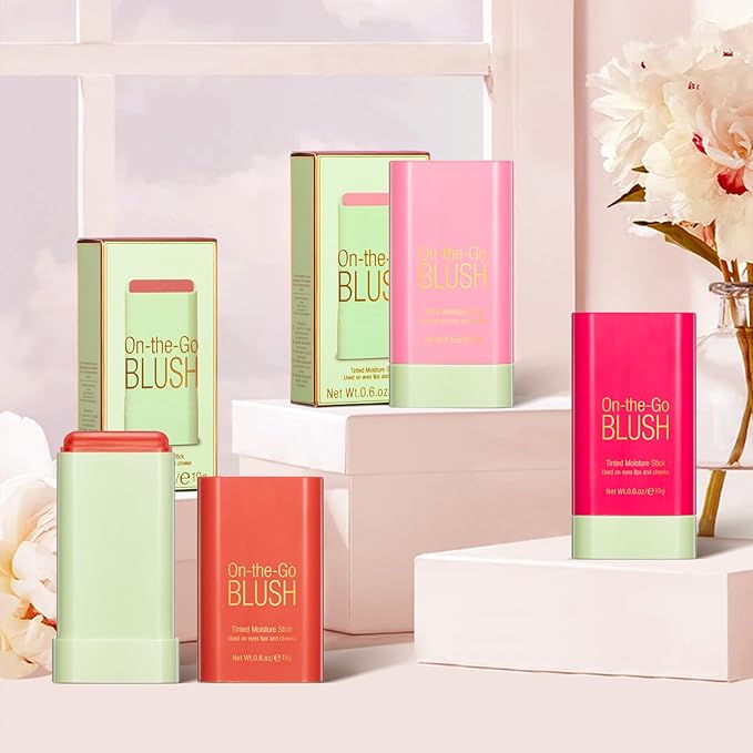 Blush Stick for Cheeks - Cream Makeup Blush Wand, Solid Moisturizer Stick for Cheeks Tint, Natural Blendable Waterproof Korean Matte Long-Lasting Smooth Blushes (#02 Hot Red)-VivaGrace Women