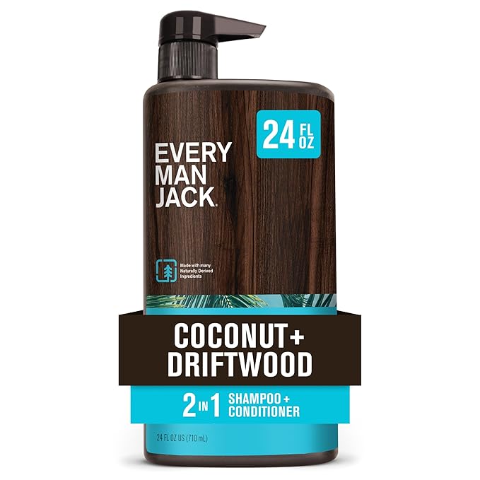 Every Man Jack 2-in-1 Daily Shampoo + Conditioner - Coconut & Driftwood | Nourishing For All Hair Types, Naturally Derived, Cruelty-Free Shampoo and Conditioner Set for Men | 24oz -1 Bottle-VivaGrace Women