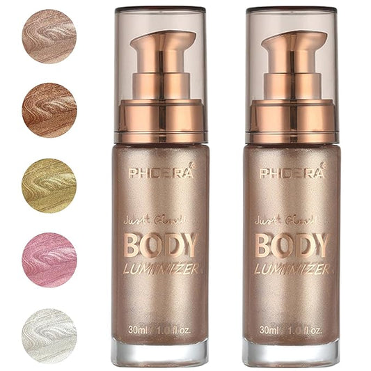 PHOERA Body Luminizer Highlighter, Waterproof Moisturizing and Glow For Face & Body, Face Body Glow Illuminator (2PCS 101 Rose Gold)-VivaGrace Women