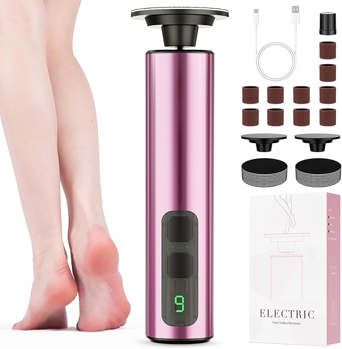 Electric Foot Callus Remover, 2in1 Rechargeable Foot File Callus Remover for Feet, 9 Speeds Foot Scrubber Dead Skin Pedicure Tools for Feet Heel Scraper for Cracked Heels with Sandpaper Discs-VivaGrace Women
