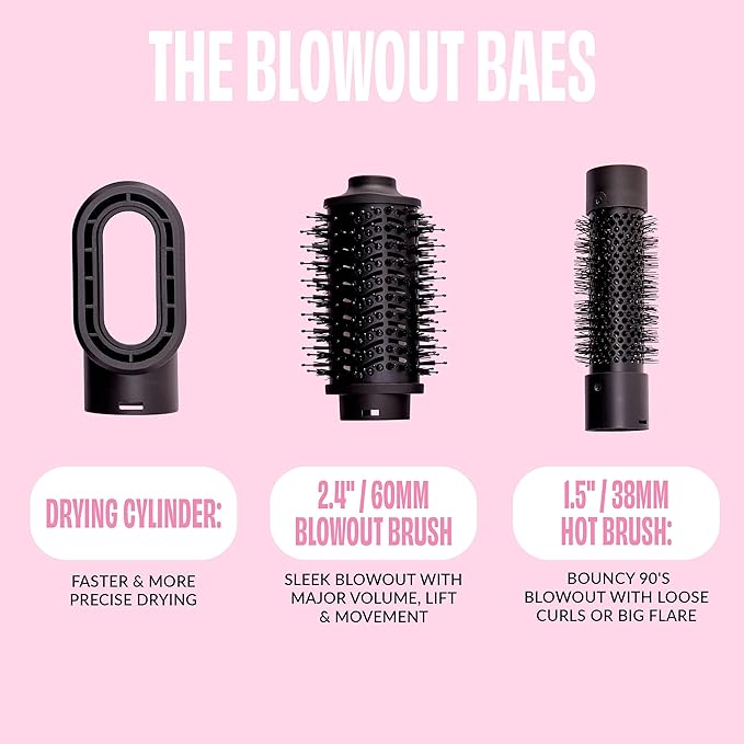 FoxyBae 3-in-1 Ceramic Interchangeable Hair Tools - Blowout Dryer - 3 Detachable Heads: 2.4" Blowout Brush, 1.5" Hot Round Brush & Drying Cylinder Hair Dryer Brush & Hair Styling Set [Black Rose-Gold]-VivaGrace Women