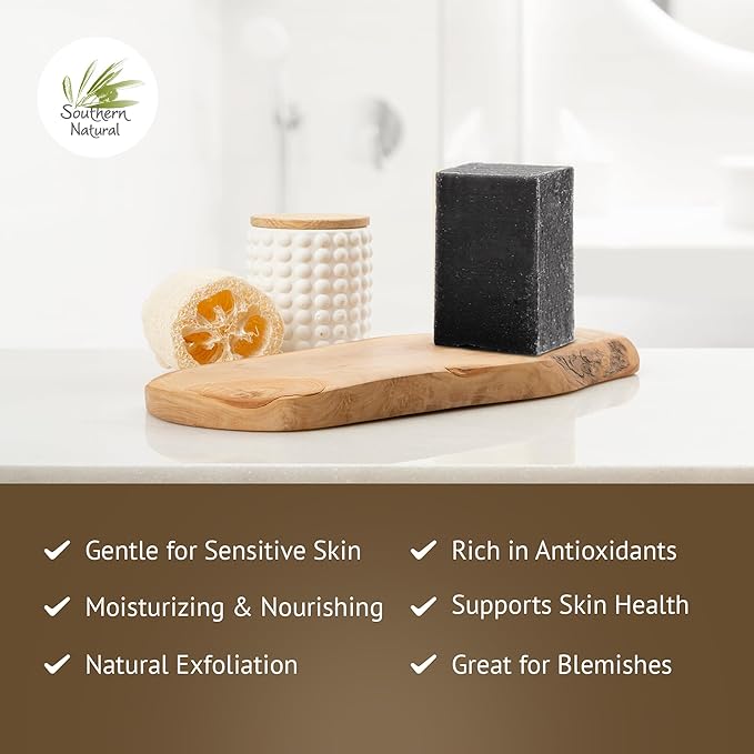 Southern Natural Activated Charcoal Soap Bar (3 Pack) Face and Body Soap For Sensitive Skin With Dead Sea Mud, Goat Milk & Peppermint Essential Oil-VivaGrace Women