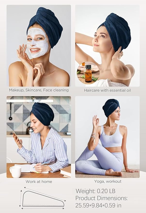 Hicober Microfiber Hair Towel, Hair Towel Wrap Turbans for Women,Hair Drying Towel Wrap Hair Accessories for Women Girls-Plum,Navy,Aqua Green,3Packs-VivaGrace Women