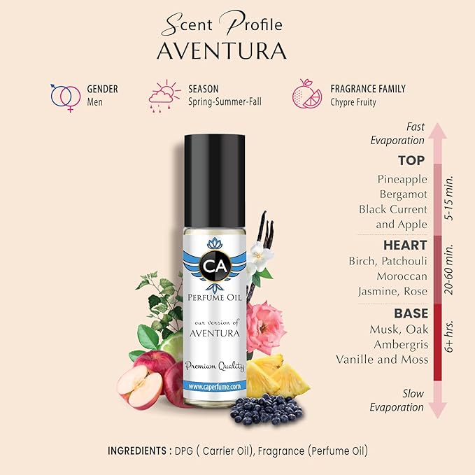 CA Perfume Impression of Aventura for Man Fragrance Body Oils Alcohol-Free Essential Sample Travel Size Roll-On 0.3 Fl Oz/10 ml-VivaGrace Women