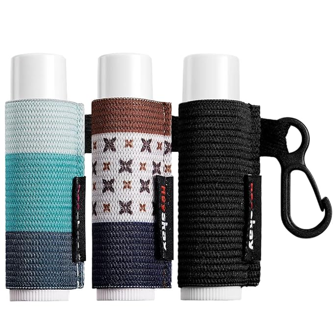 HEYSKAY Lip Balm Holder Sleeves Keychain Chapstick Elastic Sleeves (Black/light blue strip/dark blue strip) 3 Count (Pack of 1)-VivaGrace Women