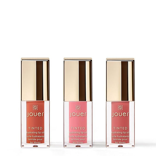 Jouer Bonnes Fêtes Deluxe Mini Lip Oil - Tinted Hydrating Lip Oil Gloss – Moisturizing Dry Lip Treatment Serum - Fragrance Free Tinted Lip Oil - Jojoba Seed Oil and Apricot Oil Formula - Valued at $42-VivaGrace Women