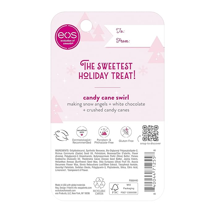eos Holiday Lip Butter Gift- Candy Cane Swirl Super Balm, 24H Moisture, Stocking Stuffers, 0.35 fl oz-VivaGrace Women