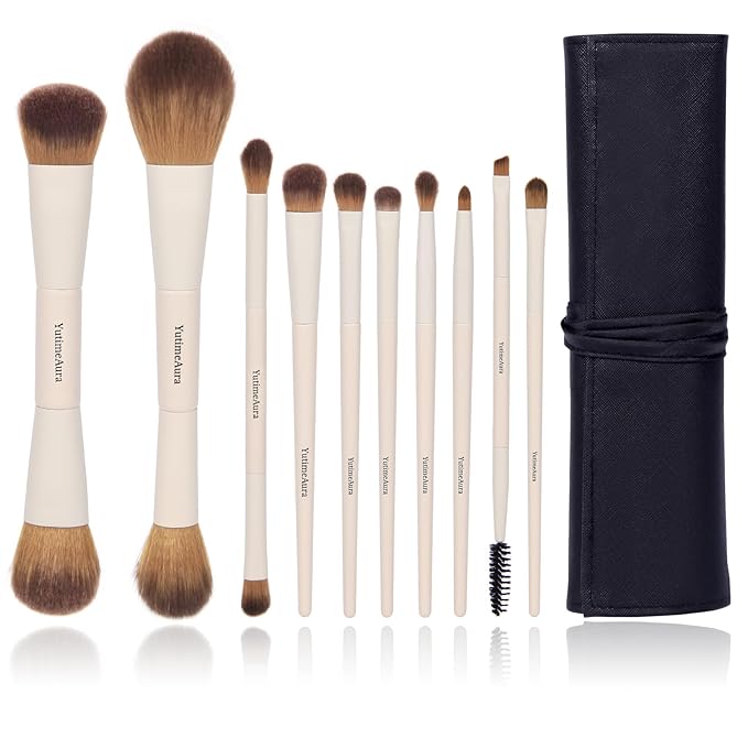 Makeup Brush Set 10pc, Dual-Ended Makeup Brushes For Bronzer, Contour, Eyeshadow, Blush, Concealer & Foundation Application-VivaGrace Women